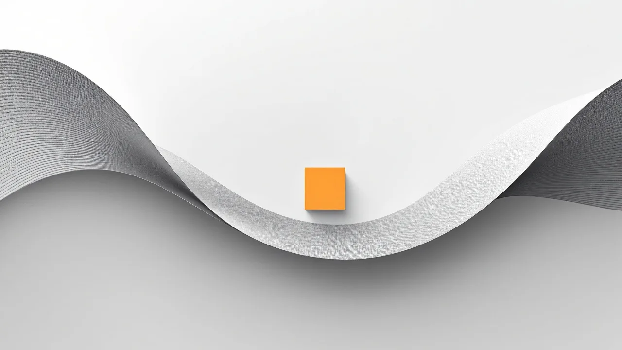 A ribbon of grey speech waveforms arcs across the frame, interrupted by a single amber block where the waveform unexpectedly flattens.