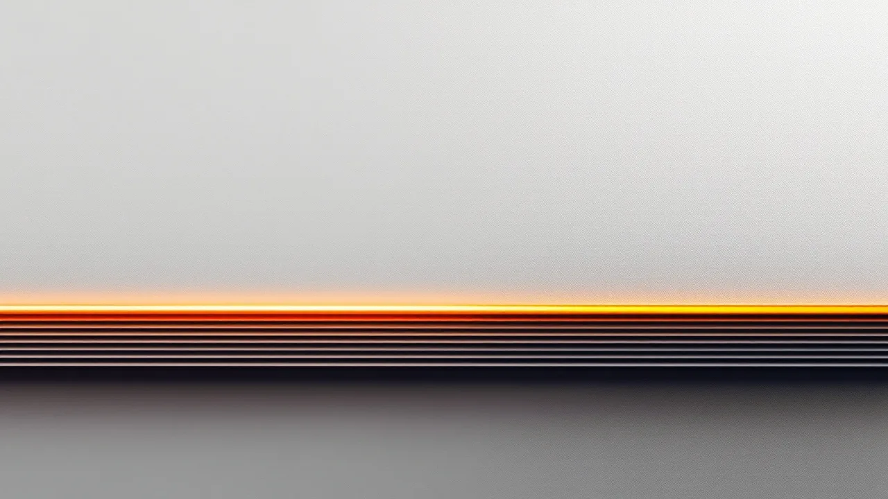 A matte rectangular frame with a low band of thin horizontal strokes pressed into its surface, one stroke glowing amber.