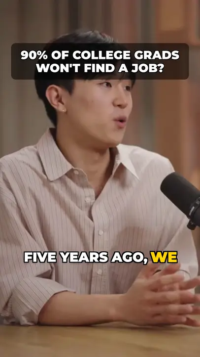 A vertical clip exported from GPT-Video, titled “90% of college grads won't find a job?”, with word-by-word captions